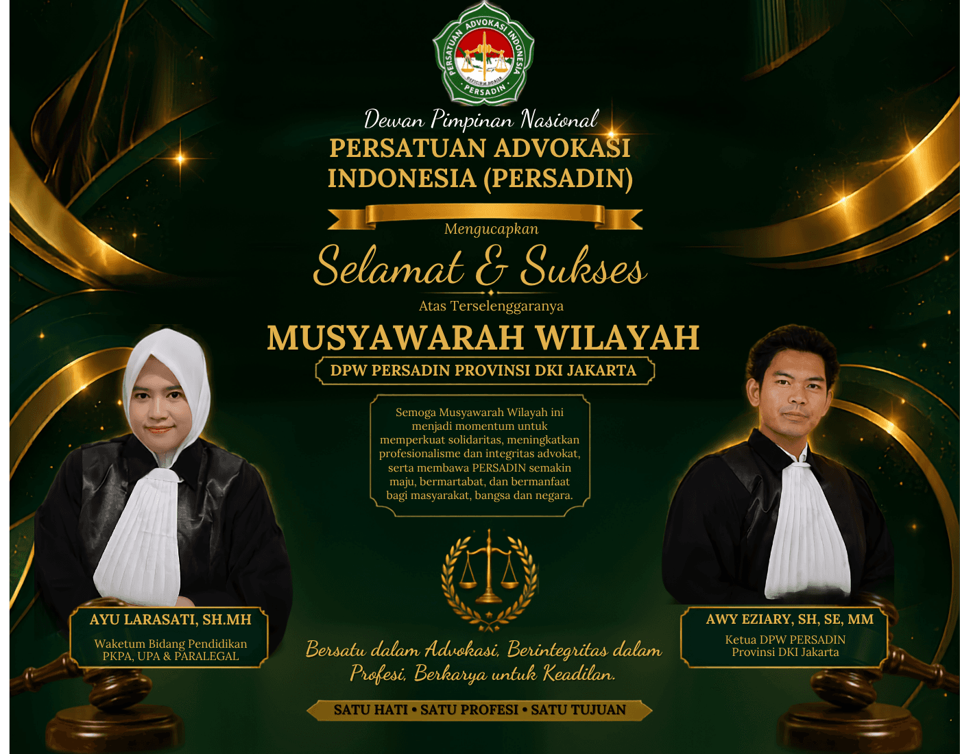 Poster ucapan selamat Musyawarah Wilayah DPW PERSADIN DKI Jakarta menampilkan Ayu Larasati dan Awy Eziary.